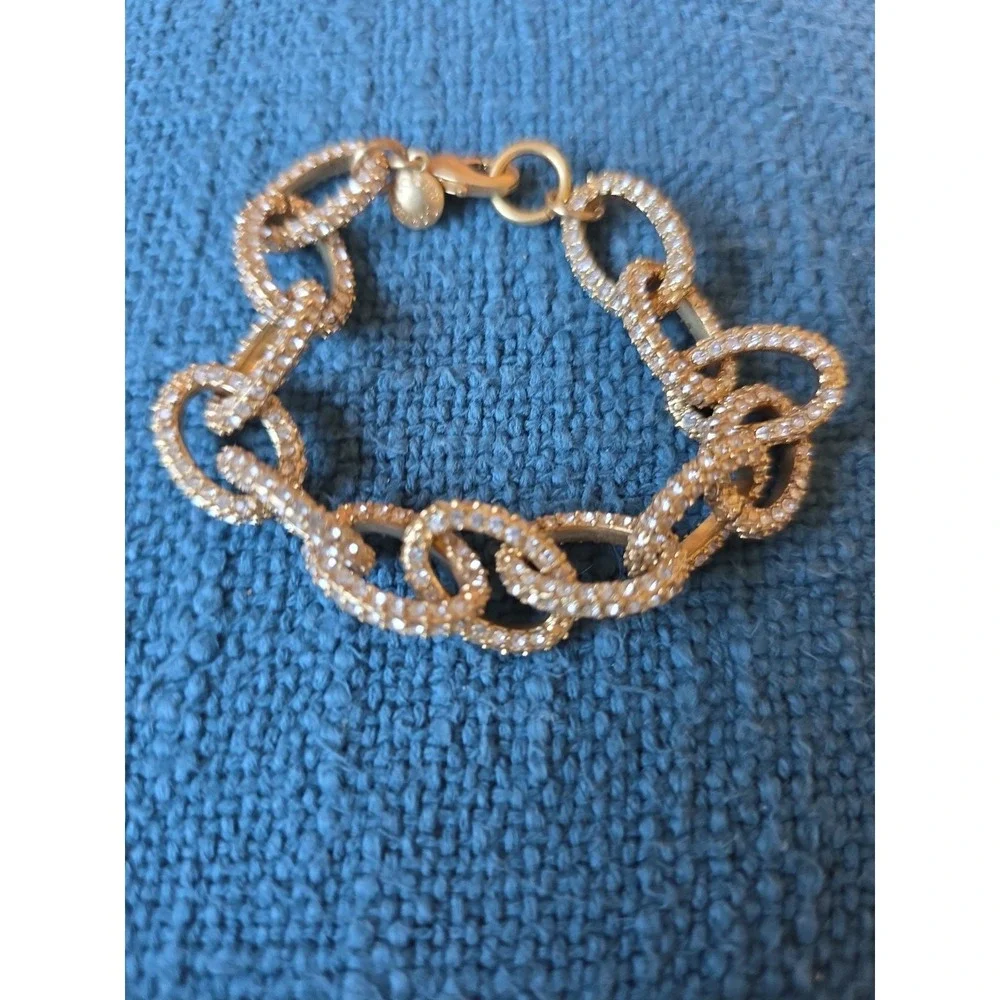 J Crew Bracelet Pave Crystal Link Gold Tone Chunky Rhinestone 7.5